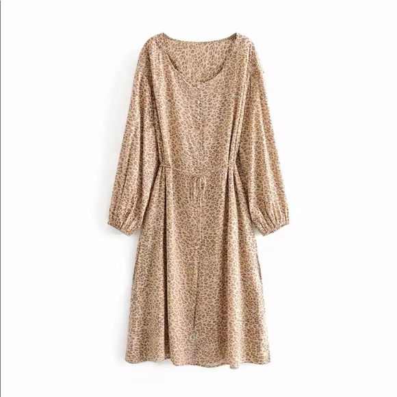 Bohemian Leopard Print Maxi Dress Button Up Gypsy - Picture 7 of 16